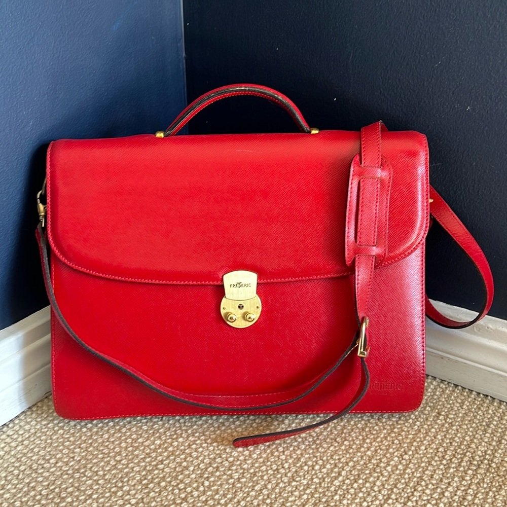 Vintage Frederic T Paris Red Leather Briefcase Document Bag | Attache Case